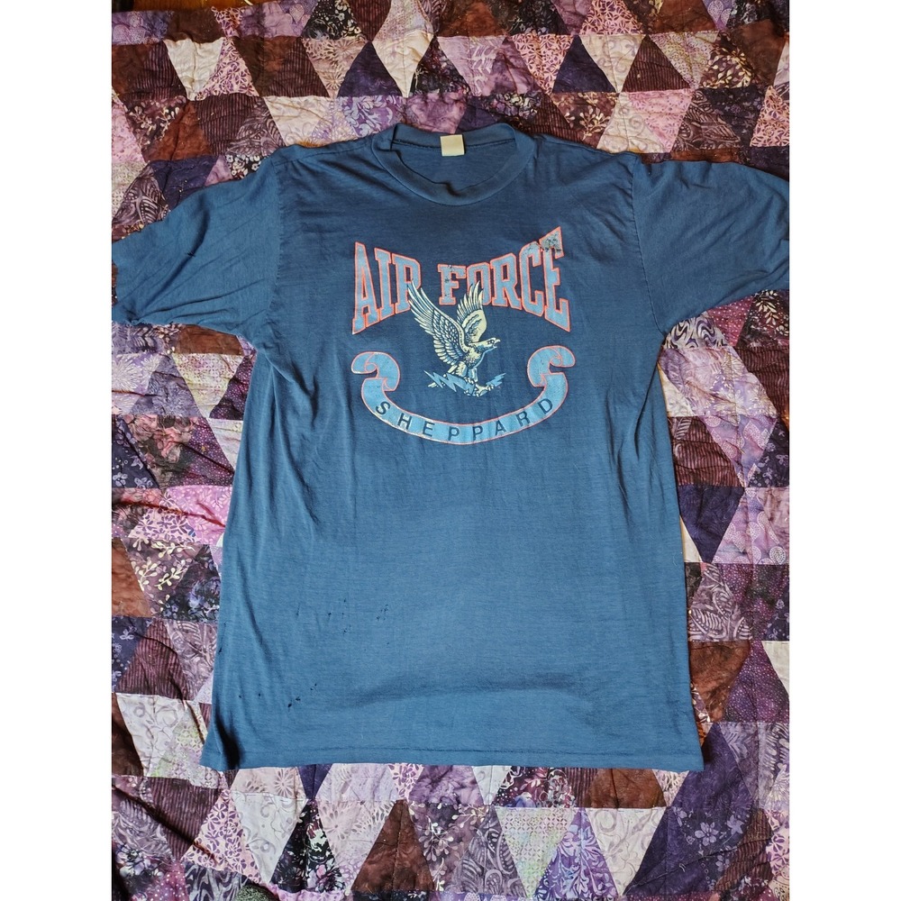 Vintage 80s US Air Force Shirt Mens 2XL Blue Military Eagle USA Single Stitch